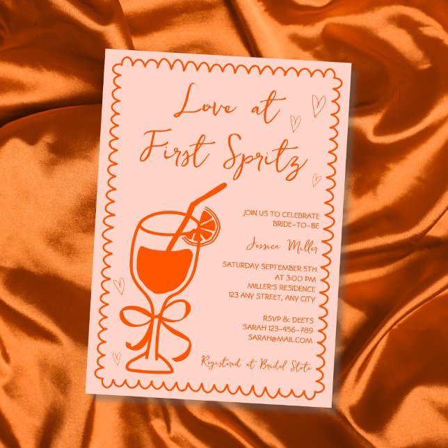 Kärlek vid första Spritz Hand plockade-Möhippan Inbjudningar (Love At First Spritz Hand Drawn Bridal Shower Invitation)