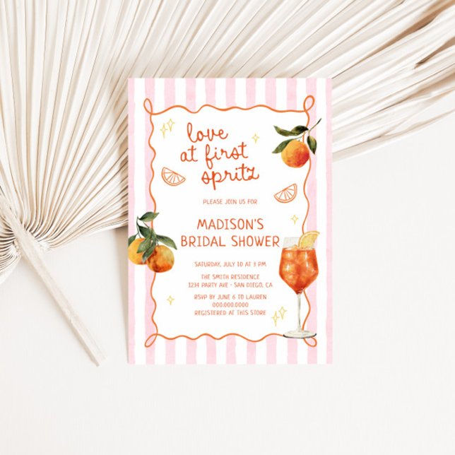 Kärlek Vid Första Spritz Handritad Bröllopsfest Inbjudningar (Skapare uppladdad)