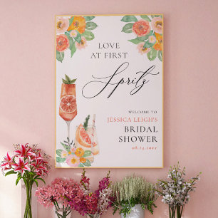 Kärlek vid första spritz ljusa cocktail bröllopsdu poster