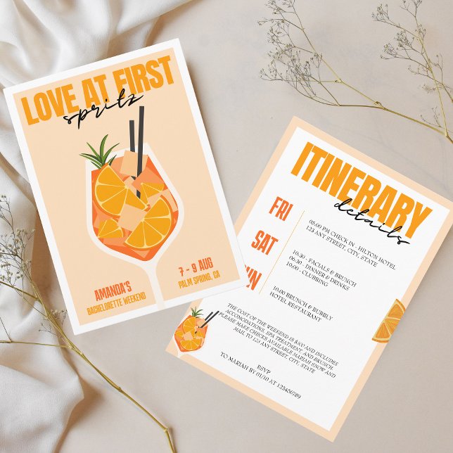 Kärlek vid första Spritz Modern Bachelorette Helg Inbjudningar (Love at first spritz bachelorette weekend invitation)