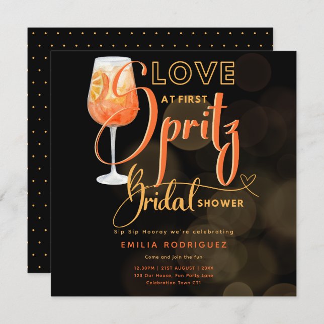 Kärlek vid första SPRITZ Modern Orange Möhippa Inbjudningar (Fram/baksida)