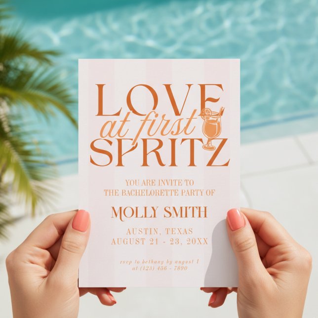 Kärlek vid första Spritz möhippa Inbjudningar (Love at First Spritz Bachelorette Invitation)