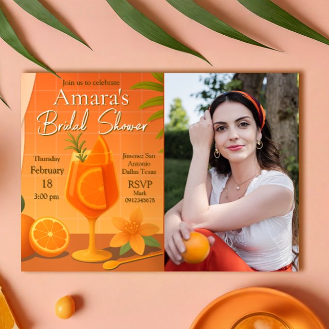 Kärlek vid första Spritz-Möhippan med Photo Inbjudningar (Love at first Spritz Bridal Shower with Photo Picture Landscape Invitation)