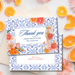 Kärlek vid första spritz orange bröllopsdusch tack kort