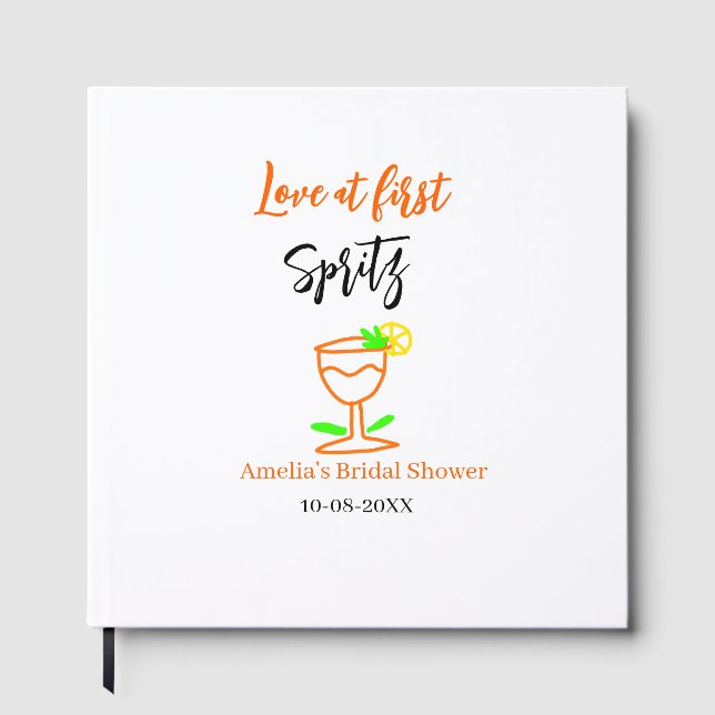 Kärlek vid första spritz orange svart bröllopsdusc gästböcker (Framsida)