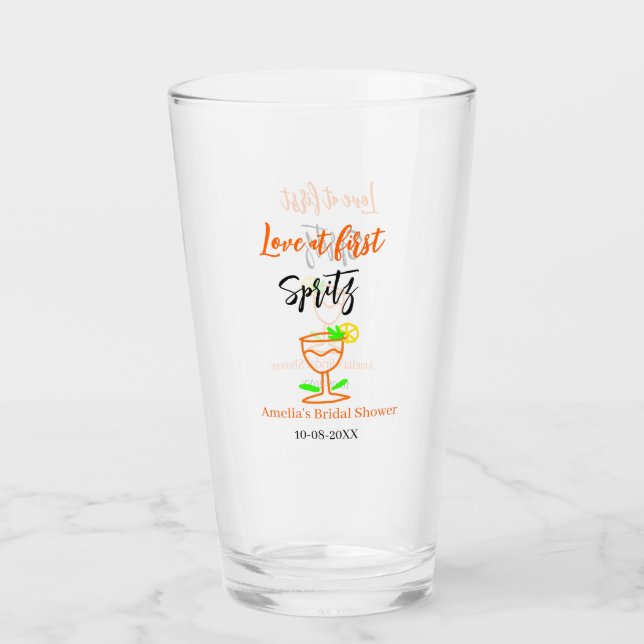 Kärlek vid första spritz orange svart bröllopsdusc glaskopp (Framsida)
