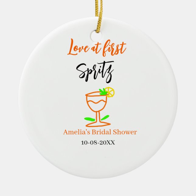 Kärlek vid första spritz orange svart bröllopsdusc julgransprydnad keramik (Framsidan)
