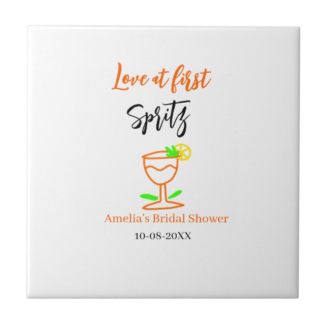 Kärlek vid första spritz orange svart bröllopsdusc kakelplatta (Framsidan)