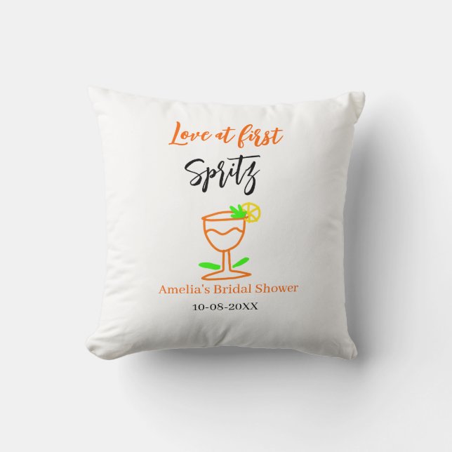 Kärlek vid första spritz orange svart bröllopsdusc kudde (Framsida)