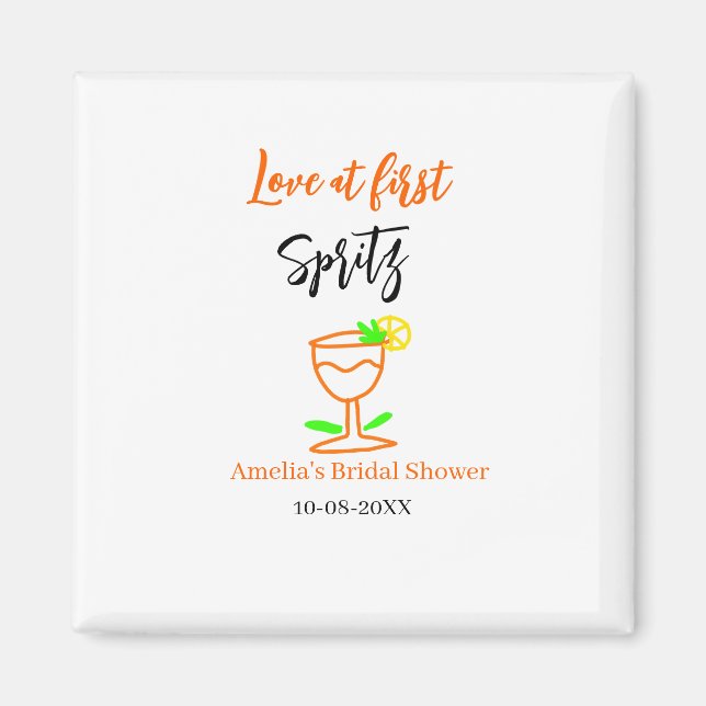 Kärlek vid första spritz orange svart bröllopsdusc magnet (Framsidan)