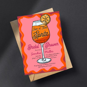Kärlek vid första spritz retro wavey orange sketch inbjudningar