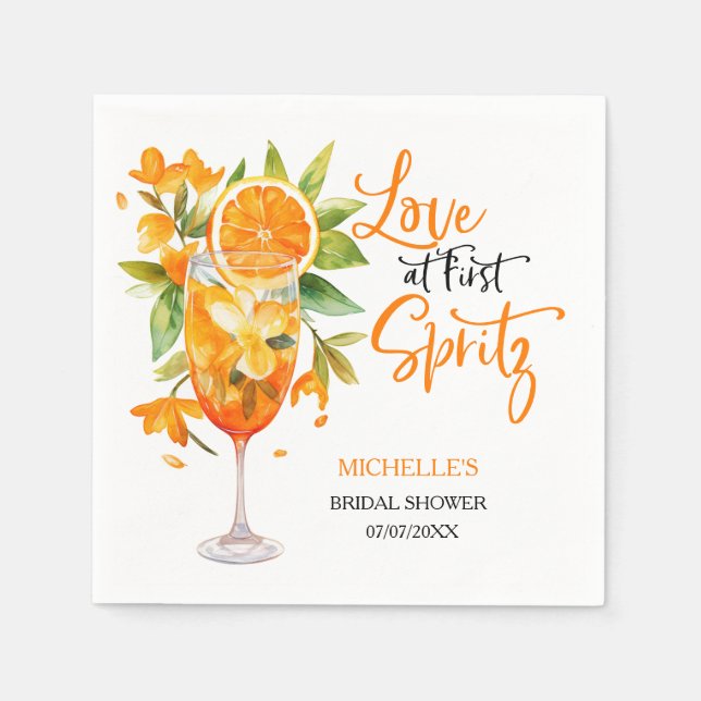 Kärlek vid första spritz sommar cocktail bröllopsd pappersservett (Framsidan)