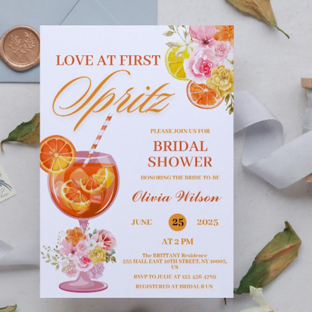 Kärlek vid första spritzen Blommig cocktail Bröllo Inbjudningar (Love at First Spritz bridal shower )