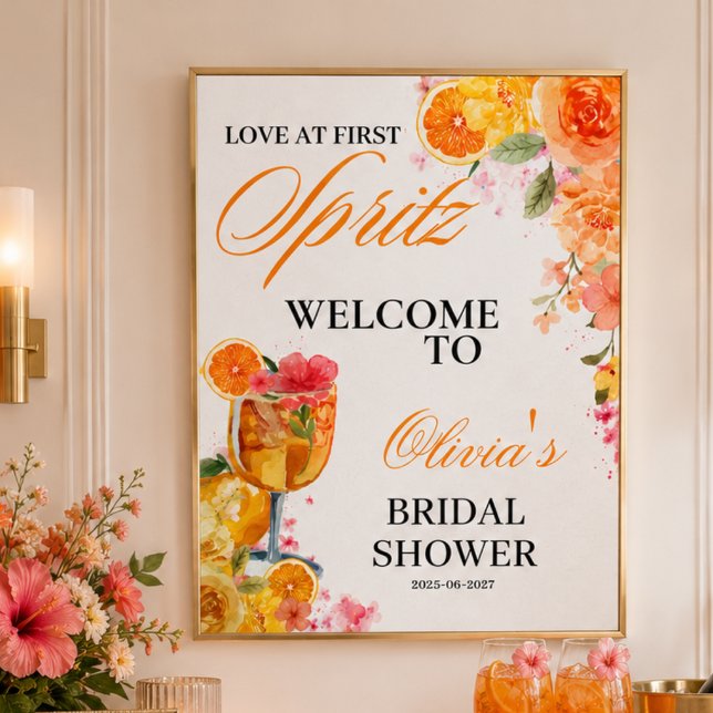 Kärlek vid första spritzen Bröllopsduschfest Poster (Love at First Spritz Bridal Shower Party Poster)