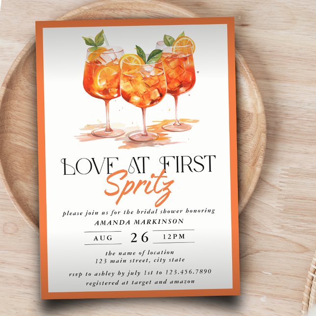 Kärlek vid första spritzen Modern citrus bröllopsd Inbjudningar (Skapare uppladdad)