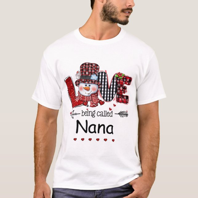 Kärlek vid namn Nana Snögubbe jul Red Play T Shirt (Framsida)