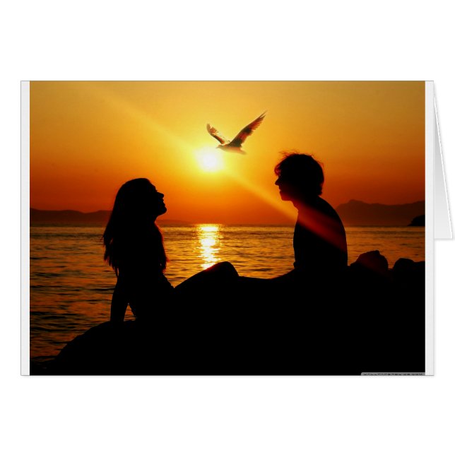 Kärlek vid solnedgång hälsningskort (Framsidan Horizontal)