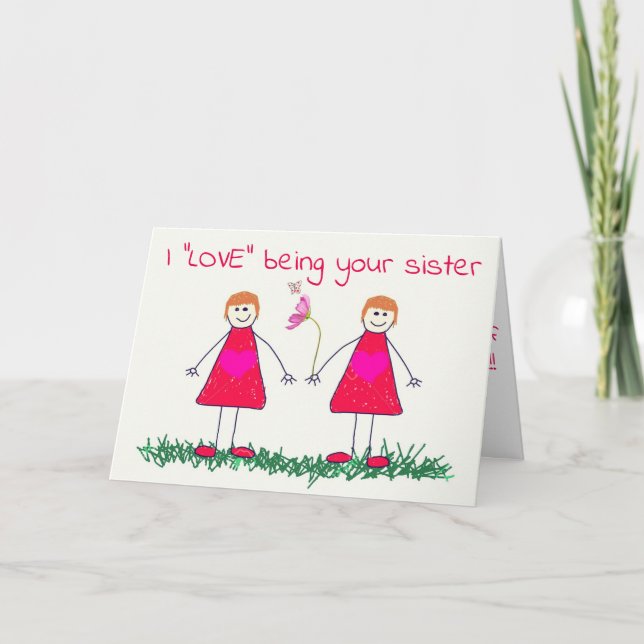 KÄRLEK & VIN  MED DIG **SISTER** PÅ BIRTHDAG KORT (Framsida)