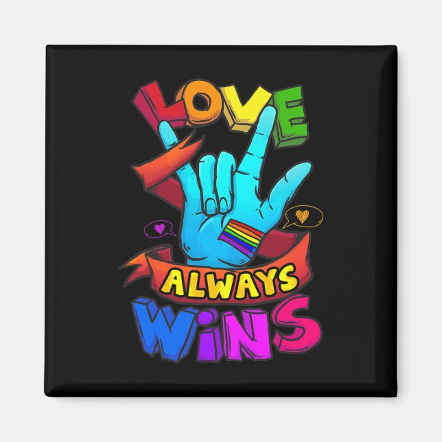 Kärlek vinner alltid ASL Döv Awareness Gay pride L Magnet (Framsidan)