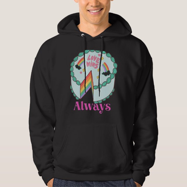 Kärlek vinner alltid lgbt-Pridets regnbåge med Fla Hoodie (Framsida)