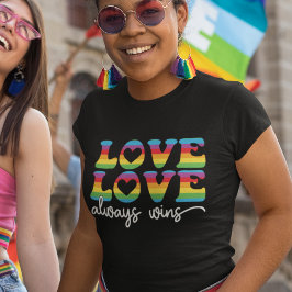 Kärlek vinner alltid på typsnitt lgbtqias regnbåge t shirt