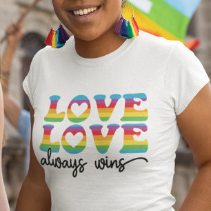Kärlek vinner alltid på typsnitt lgbtqias regnbåge t shirt