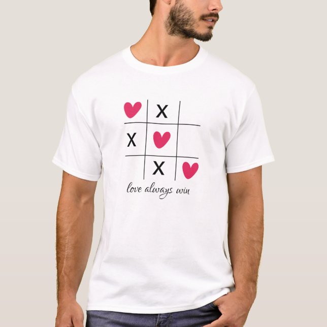 Kärlek vinner alltid Valentineser Tic Ttoe toe T Shirt (Framsida)