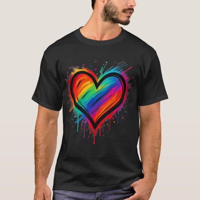 Kärlek Vinner Graffiti Hjärtan T Shirt (Framsida)