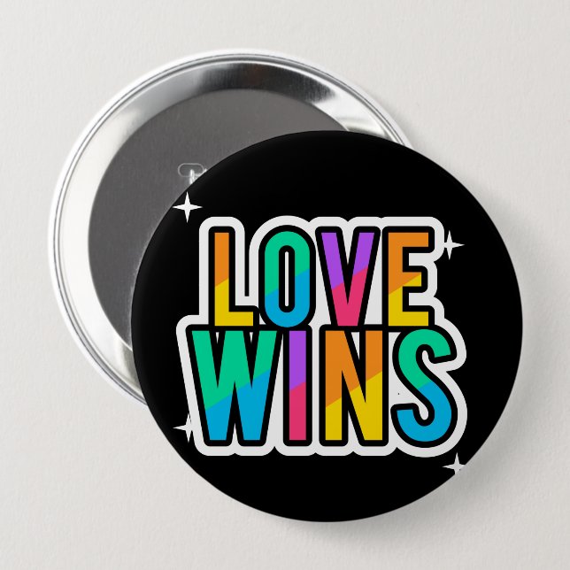 Kärlek vinner. LGBTQ+Pride. Regnbåge. Knapp (Framsida & baksida)