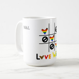 Kärlek Vinner Tic Tac Toe HBTQ Anpassad Datum & Na Kaffemugg