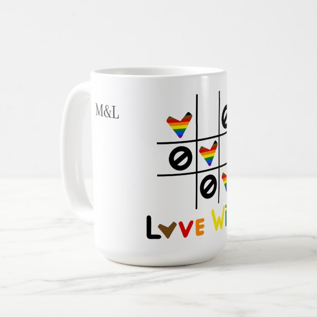 Kärlek Vinner Tic Tac Toe HBTQ Anpassad Datum & Na Kaffemugg (Framsida vänster)