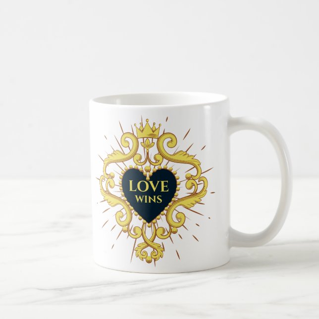 Kärlek-vinsterna Valentines Guld Krona Ram Kaffemugg (Höger)