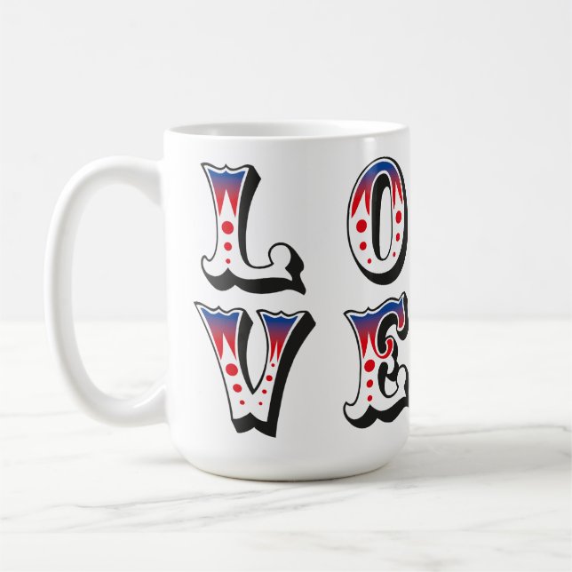 Kärlek - Vintage cirkus karneval stil Kaffemugg (Vänster)