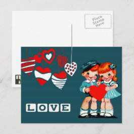Kärlek. Vintage Kids Valentindagen Postkort Helg Vykort