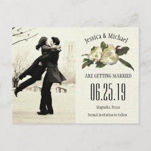 Kärlek - Vintage Magnolia Photo Save Date Meddelande Vykort