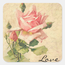 Kärlek Vintage Shabby chic Rosa ros Flower Sticker Fyrkantigt Klistermärke