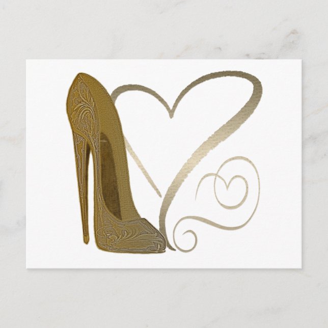 Kärlek Vintage Stiletto Shoe och Hearts Vykort (Framsida)