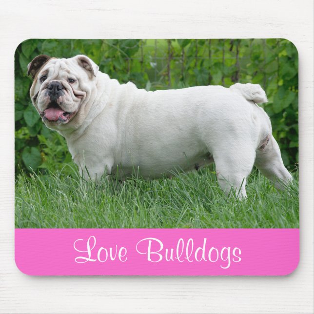 Kärlek Vit Engelsk Bulldog Puppy Hund Musmatta (Framsidan)