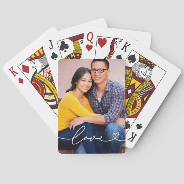 Kärlek Vit Skript Hjärta Anpassad Foto Casinokort (Baksidan)