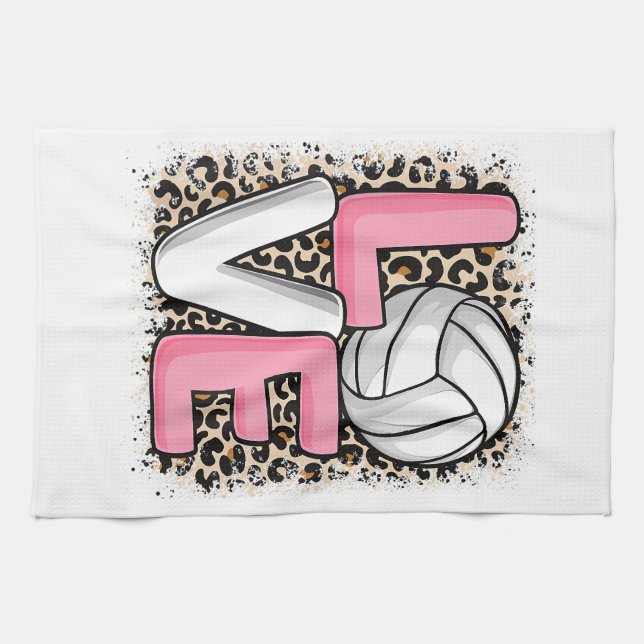 Kärlek Volleyball Leopard Skriv ut Women Girls Vol Kökshandduk (Horisontell)