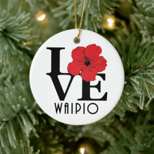 KÄRLEK Waipio Hawaii Red Hibiscus Julgransprydnad Keramik