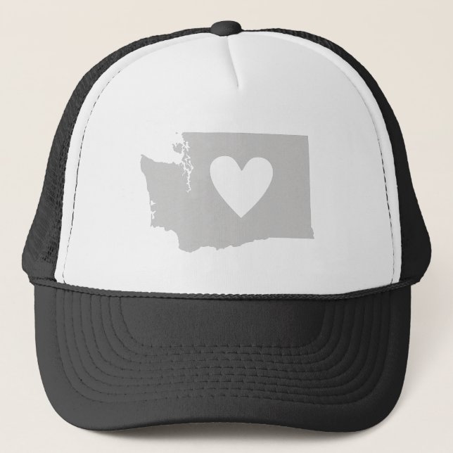 Kärlek Washington Grått Heart Cutout Washingtonan Truckerkeps (Framsida)
