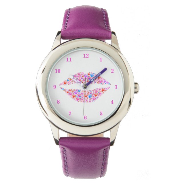 Kärlek Watch med Hearts Kiss Läppar Armbandsur (Framsida)