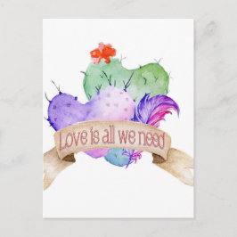 Kärlek Watercolor Cacti Vykort