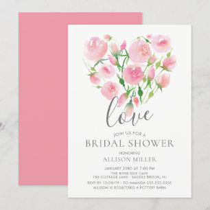 Kärlek Watercolor Rosa Blommigt Heart Möhippa Inbjudningar