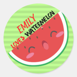 Kärlek Watermelon, Watermelon Namn Sticker Runt Klistermärke