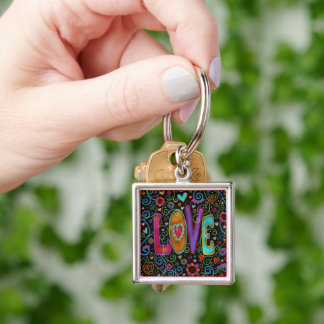 Kärlek Whimsical Trendig Roligt Tonåring Girly Fyrkantig Silverfärgad Nyckelring
