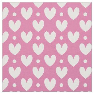 Kärlek White Heart Polka dots Mönster Rosa Wenjr Tyg