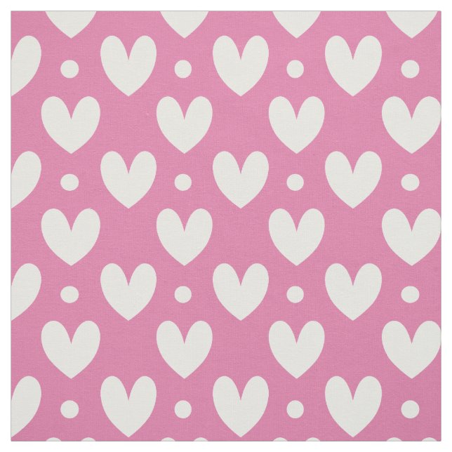 Kärlek White Heart Polka dots Mönster Rosa Wenjr Tyg (Provkarta)