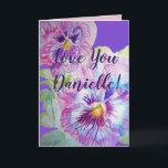 Kärlek Wifes Namn Lila Pansy Watercolor Card Kort<br><div class="desc">Kärlek Du har Dam/Womans/Wifes Namn Lila Pansy Watercolor Card eller Tack. Designade från ett av mina ursprungliga trädgårdsfotografier från min trädgård,  njut!</div>